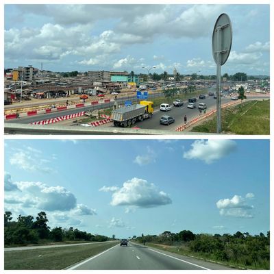 Reisebilder von Straße mit blauem Himmel